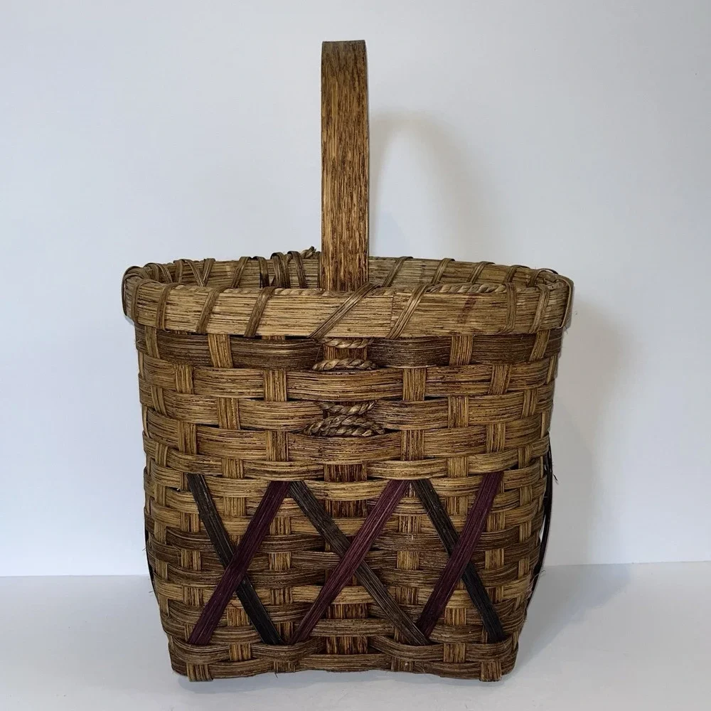 Vintage Splint‎ Basket Handmade Wood Handle 2001 Signed Wine Holder Gathering
